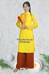 Cho thuê trang phục áo dài nữ truyền thống vàng trống đồng vải đẹp, mịn, chất lượng giá tốt