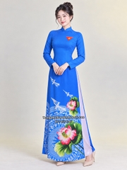 Cho thuê trang phục áo dài nữ đoàn viên xanh dương lụa mịn, đẹp, co giãn, chất lượng