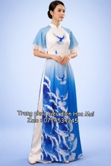 Cho thuê trang phục áo dài nữ bồ câu xanh dương lụa mịn, đẹp, co giãn, chất lượng