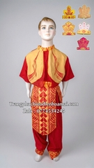 Cho thuê đồ trang phục Âu lạc nam thiếu nhi đỏ vàng in hạc đẹp, chất lượng