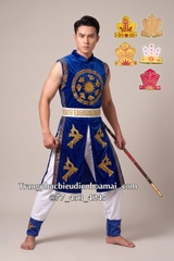 Cho thuê đồ trang phục Âu lạc nam xanh dương liền đẹp, chất lượng