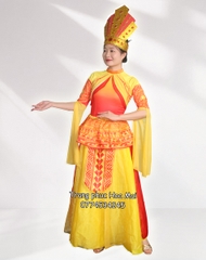 Cho thuê đồ trang phục vua Hùng, Âu lạc nữ đỏ vàng tay loe đẹp, chất lượng tốt