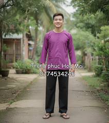 Cho thuê trang phục áo bà ba nam vạt hò màu hồng đẹp, giá rẻ, chất lượng tốt