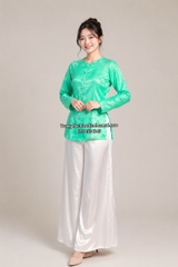 Cho thuê trang phục đồ bà ba nữ xanh ngọc gấm đẹp, chất lượng, giá tốt