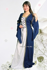 Cho thuê trang phục Châu Âu nữ cổ đại xưa xanh dương trắng đẹp, chất lượng