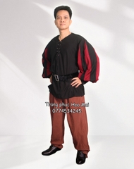 Cho thuê trang phục Châu Âu nam cổ đại trung cổ đen sọc đỏ đẹp, chất lượng