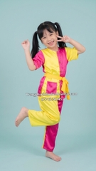 Cho thuê đồ múa bà ba mầm non hồng vàng trơn đẹp, giá rẻ