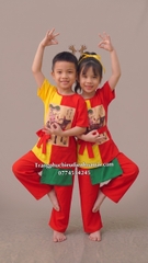 Cho thuê đồ múa thiếu nhi bà ba đồng dao mầm non, cấp 1 đỏ vàng đông hồ đẹp, giá rẻ, chất lượng