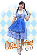 Cho thuê trang phục Đức nữ Oktoberfest caro xanh dương