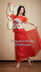 Cho thuê trang phục đồ múa dân gian đương đại nữ yếm trắng đỏ đẹp, giá tốt