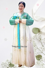 Cho thuê trang phục hanbok nữ thêu xanh ngọc cao cấp