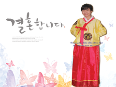 Cho thuê trang phục Hàn Quốc-Hanbok nữ vàng