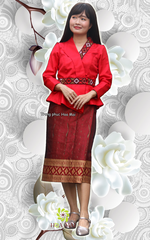 Cho thuê trang phục truyền thống nước Lào nữ đỏ đô đẹp, chất lượng