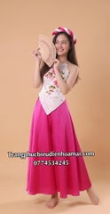 Cho thuê đồ trang phục quần váy hồng yếm trắng phi đẹp