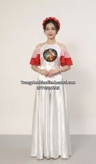 Cho thuê trang phục đồ múa dân gian đương đại nữ quần váy trắng yếm trắng ô tròn đẹp, giá tốt