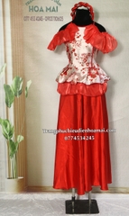 Cho thuê trang phục đồ múa dân gian đương đại nữ yếm trắng đỏ đẹp, giá tốt