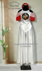 Cho thuê trang phục đồ múa dân gian đương đại nữ quần váy trắng yếm trắng ô tròn đẹp, giá tốt