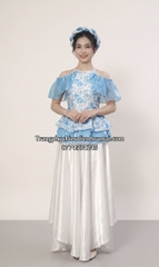 Cho thuê trang phục đồ múa dân gian đương đại nữ yếm trắng xanh đẹp, giá tốt
