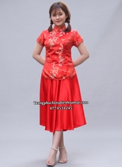 Cho thuê trang phục Trung Quốc áo sẩm nữ đỏ gấm đẹp, chất lượng, quyến rũ, tôn dáng, giá tốt