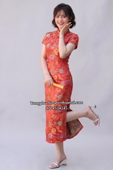 Cho thuê sườn xám nữa gấm đỏ bông đẹp, chất lượng, ôm người khoe dáng giá tốt