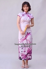 Cho thuê trang phục sườn xám nữ lụa tím đẹp, quyến rũ, ôm dáng, chất lượng, giá tốt