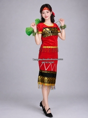 Cho thuê đồ trang phục dân tộc Tây Nguyên nữ đỏ tay nhung đẹp, chất lượng