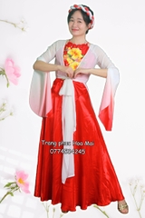 Cho thuê trang phục đồ múa tứ thân cách tân đỏ trắng tay lỡ đẹp, giá tốt nhất