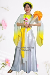Cho thuê trang phục đồ múa tứ thân cách tân vàng trắng tay lỡ yếm trắng đẹp, giá tốt nhất