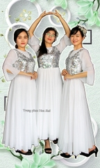 May bán Cho thuê Váy Múa dân gian trắng kim sa đẹp, chất lượng, giá tốt