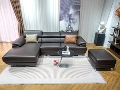 Ghế Sofa góc da bò Ý nhập khẩu Divano L430 màu Nâu Dark Brown