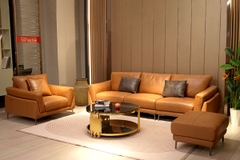 Bộ Sofa Văng chất liệu da bò Ý nhập khẩu Divano S688 dài 2,16m màu Nâu Dark Brown