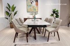 Ghế ăn da cao cấp DF2238 màu kem nhập khẩu chân gỗ sồi