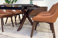 Ghế ăn da cao cấp Alva màu camel nhập khẩu chân gỗ sồi