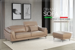 Bộ Sofa văng da bò nhập khẩu Divano S731 dài 2,16m màu kem