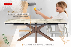 Bàn ăn thông minh kéo dài từ 1,6m đến 2,2m mặt đá Ceramic-9038 thương hiệu Biz Nội Thất