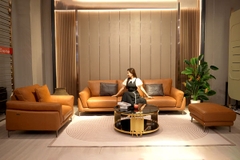 Bộ Sofa Văng chất liệu da bò Ý nhập khẩu Divano S688 dài 2,16m màu Nâu Dark Brown