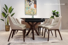 Ghế ăn da cao cấp DF2238 màu kem nhập khẩu chân gỗ sồi