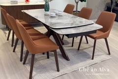 Ghế ăn da cao cấp Alva màu camel nhập khẩu chân gỗ sồi