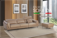 Bộ Sofa văng da bò nhập khẩu Divano S731 dài 2,16m màu kem