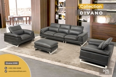 Bộ Sofa văng da bò nhập khẩu Divano S368 màu Dark Grey