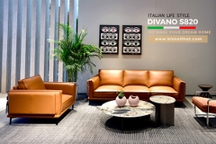 Bộ Sofa văng da bò nhập khẩu Full 100% da bò Divano S820 màu Dark Orange