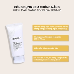 Kem chống nắng kiềm dầu Sennio Tone Up Base Sun Cream SPF50 PA+++ dưỡng trắng cho da dầu mụn  50ml SNO 802