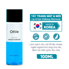 Nước Tẩy Trang Mắt Và Môi 2 Lớp Sạch Sâu Lớp Makeup Ottie Lip＆Eye Makeup Remover 100ml