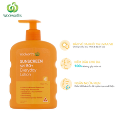Kem Chống Nắng Phổ Rộng Bảo Vệ Da Của Úc Woolworths Sunscreen SPF 50+ Everyday Lotion 500mL/1000L