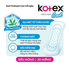 Băng Vệ Sinh Kotex Cool Hàng Ngày Siêu Mỏng Gói 20 Miếng