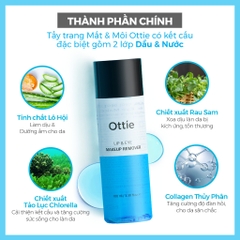 Nước Tẩy Trang Mắt Và Môi 2 Lớp Sạch Sâu Lớp Makeup Ottie Lip＆Eye Makeup Remover 100ml