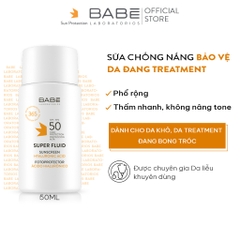Kem Chống Nắng Phổ Rộng Cho Da Khô BABE Super Fluid Sunscreen Hyaluronic Acid SPF 50+ 50ml