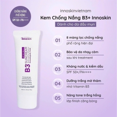 Kem Chống Nắng Nâng Tone Dưỡng Trắng Cho Da Dầu Mụn Innoskin B3 SPF50+ PA++++ 50ml