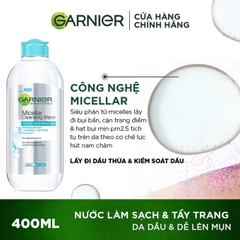 Nước Tẩy Trang Garnier Da Dầu, Mụn Micellar Cleansing Water For Oily & Acne-Prone Skin 400ml