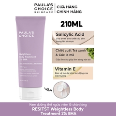 Kem Dưỡng Thể Tẩy Tế Bào Chết Đặc Trị Viêm Lỗ Chân Lông, Mẫn Đỏ Paula's Choice Weightless Body Treatment 2% BHA 210ml